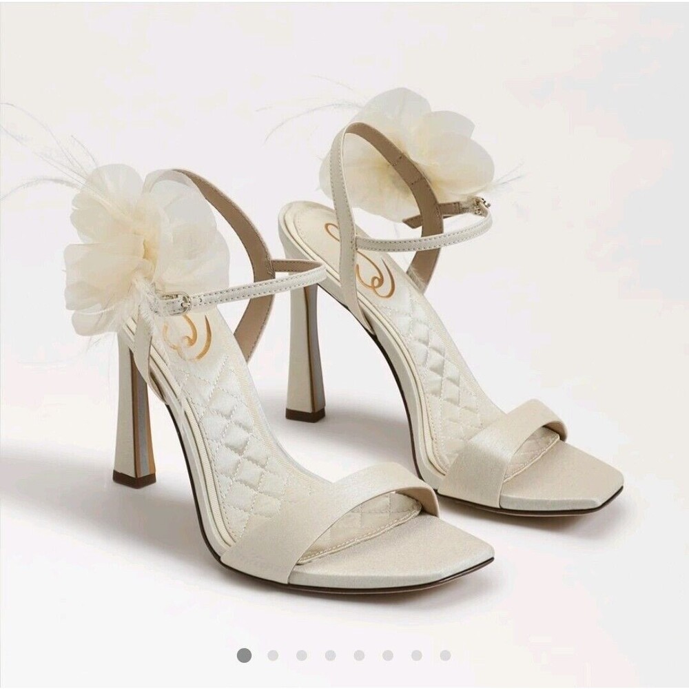 Sam Edelman‎ Leana Flower Strap Heel Pearl Ivory Silk Size 8.5